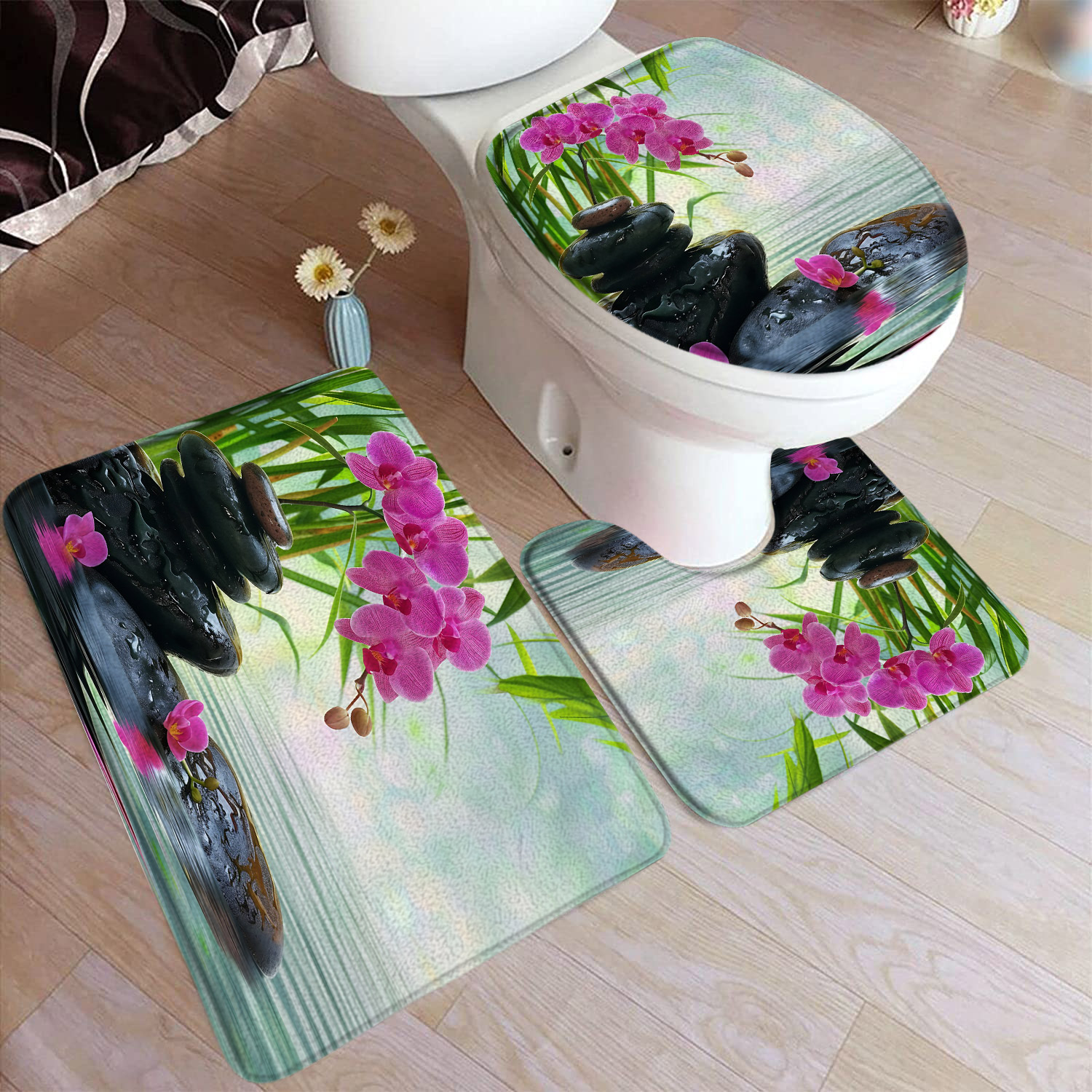 Bamboo Bath Mat - Zen Bath Mat Set Purple Orchid