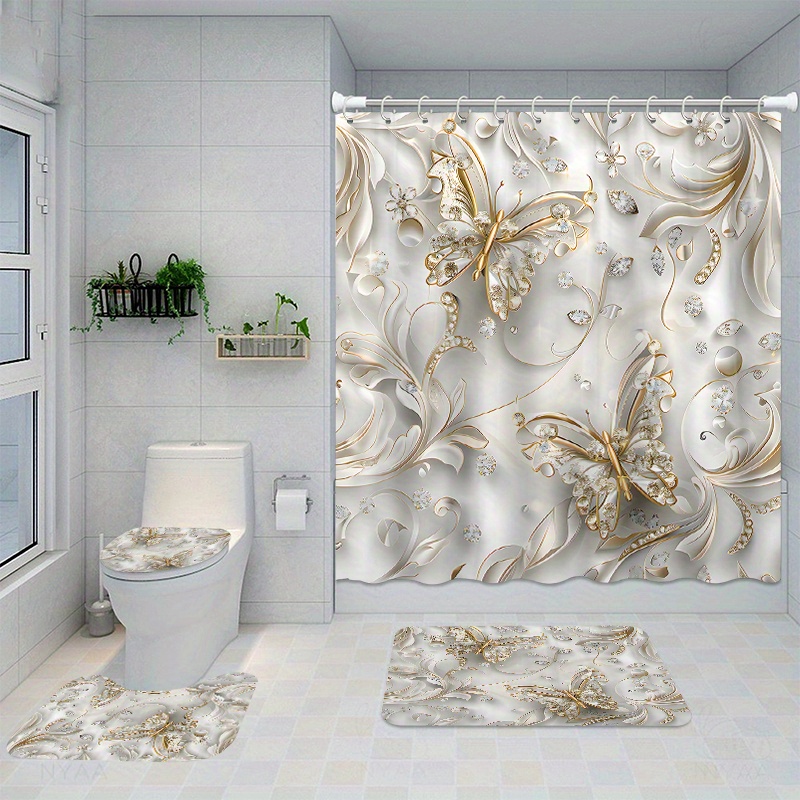 4pcs Elegant Butterfly Shower  – Bamboo Bath Mat recenzja i cena