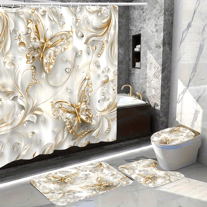 4pcs Elegant Butterfly Shower  – Bamboo Bath Mat recenzja i cena