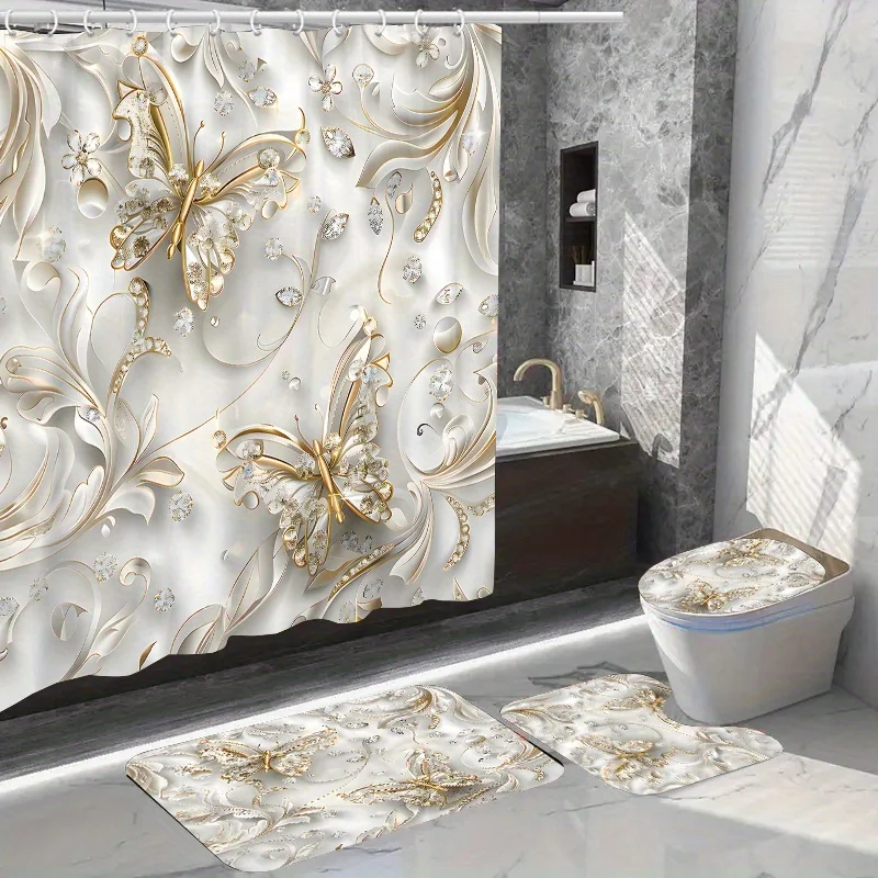 4pcs Elegant Butterfly Shower  – Bamboo Bath Mat recenzja i cena